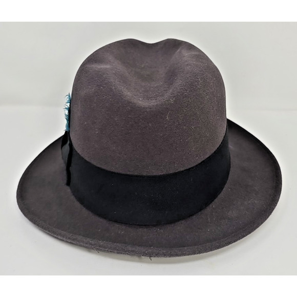 Vintage Godfather Dyna Felt Fedora Gray Hat W/ Feathers 7 1/8" Bee Hats U151 - Picture 4 of 11